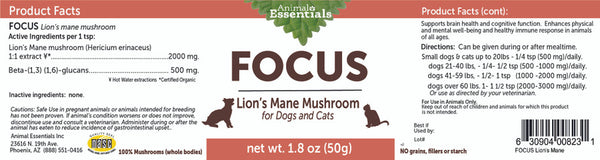Animal Essentials, Focus, Lion's Mane Mushroom, 1.8 oz