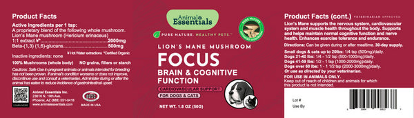 Animal Essentials, Focus, Lion's Mane Mushroom, 1.8 oz