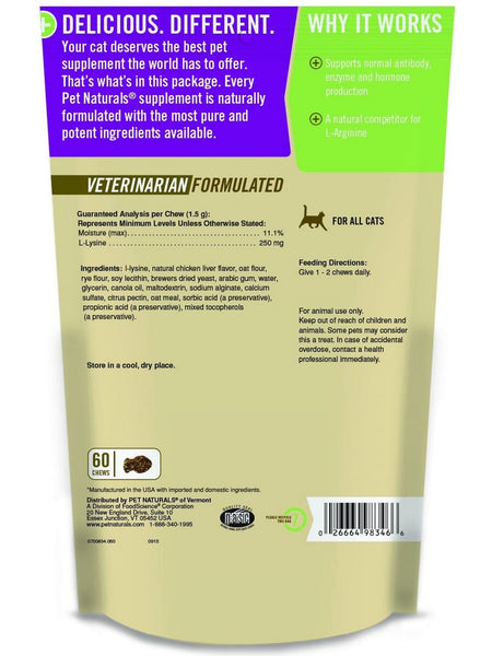 Pet Naturals of Vermont, L Lysine Chews for Cats, 60 chews